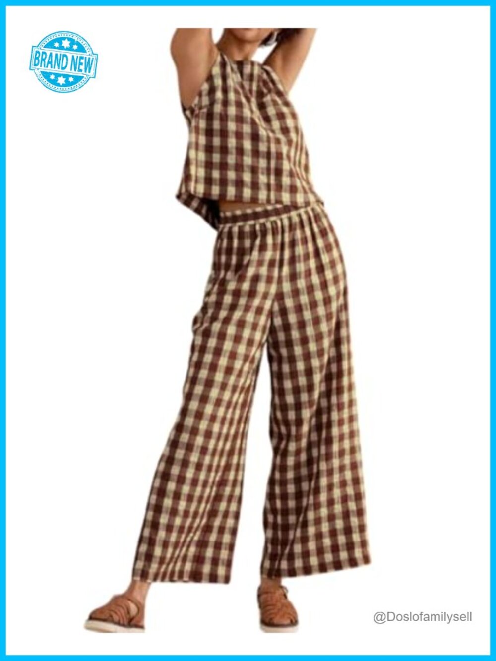 Women 2 Piece Lounge Set Sleeveless Tank Top Wide Leg Pants Plaid Matching Set